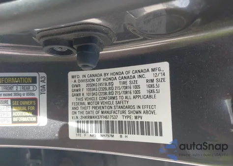 2015 Honda Cr-V Lx z USA, uszkodzony, nr VIN 2HKRM4H37FH617537